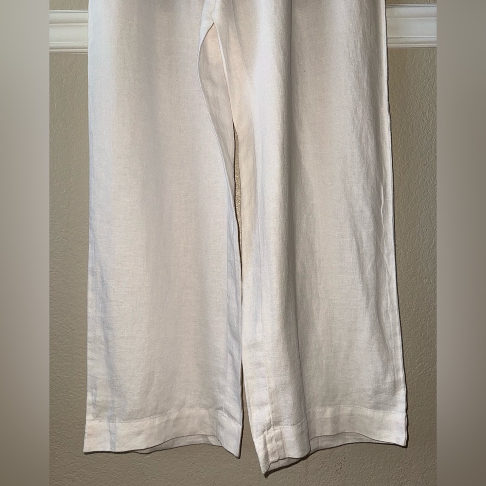 Talbots 100% Linen Nantucket Wide Leg Pants Crisp White Pull On Elastic Waist L - Picture 11 of 14
